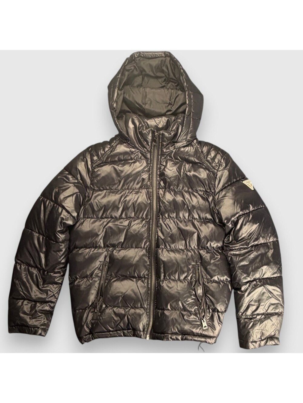 Guess Metallic Hooded Puffer Bubble Jacket Medium